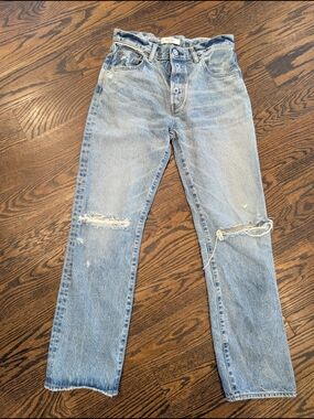 Moussy Light Blue Distressed Straight-Leg Jeans